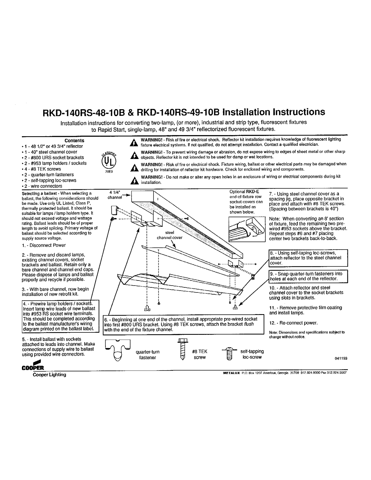 Cooper Lighting RKD-140RS-48-10B, RKD-140RS-49-10B User Manual