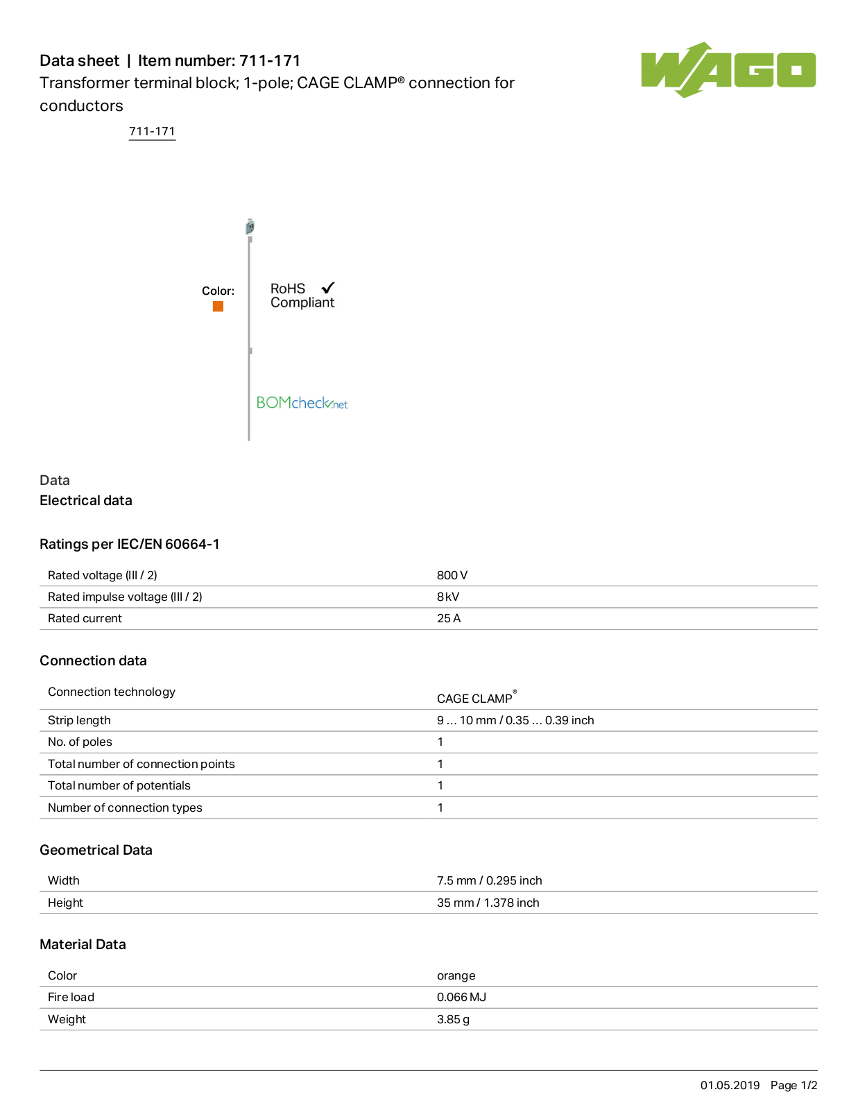 Wago 711-171 Data Sheet