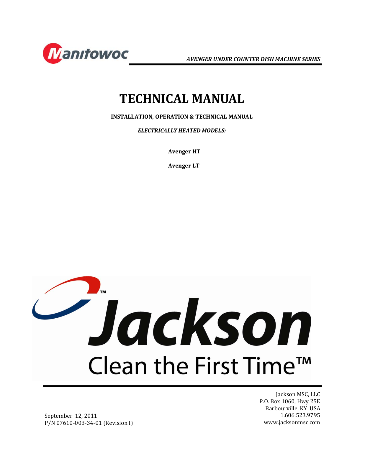 Jackson / Dalton Dishwasher Avenger HT Service Manual