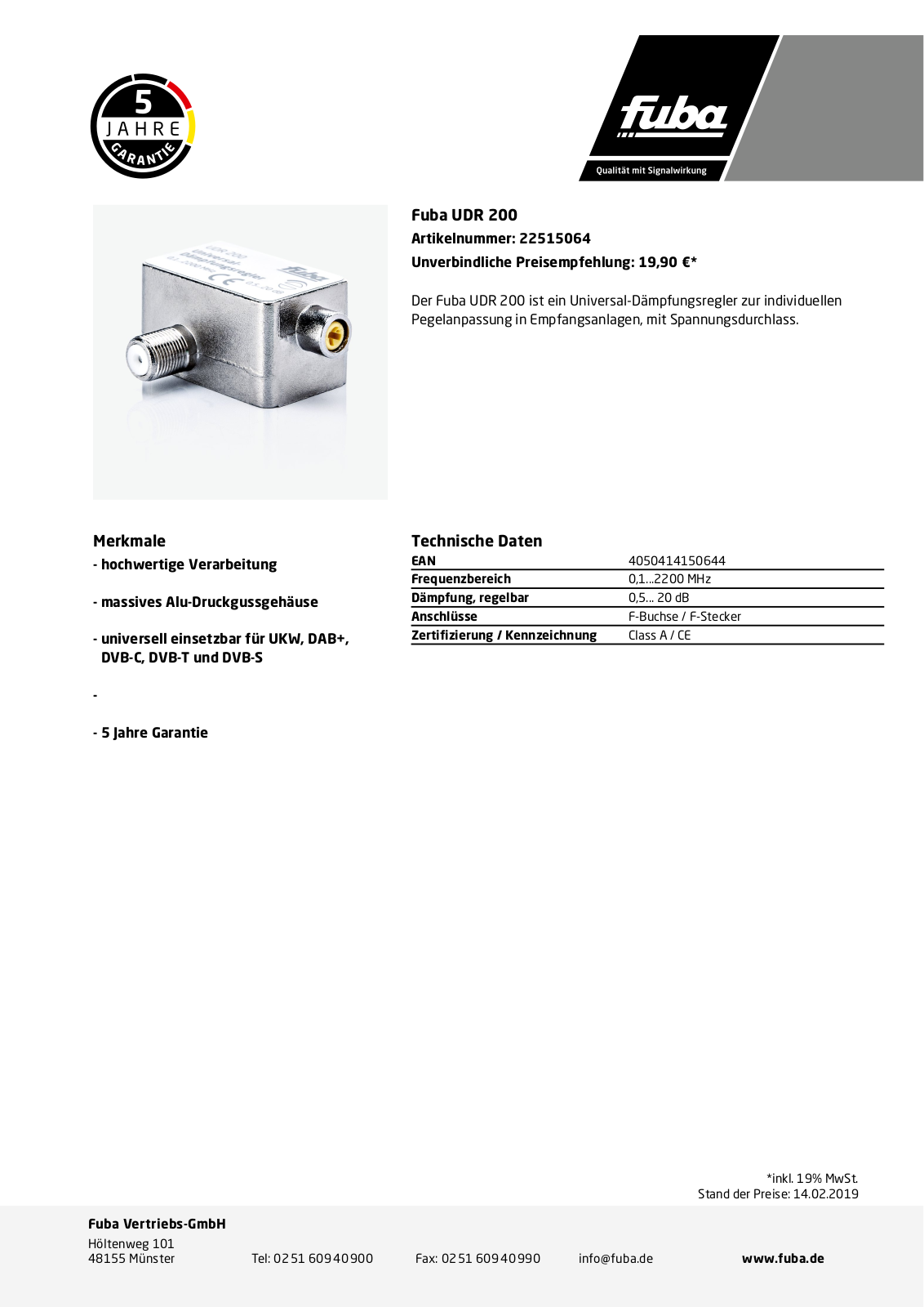 Fuba UDR 200 Technische Daten - ManualMachine.com
