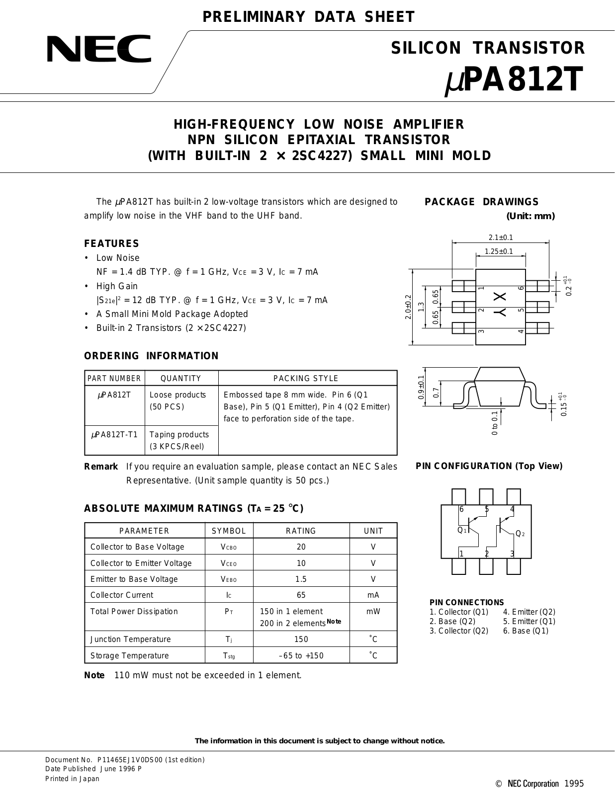 NEC UPA812T, UPA812 Datasheet