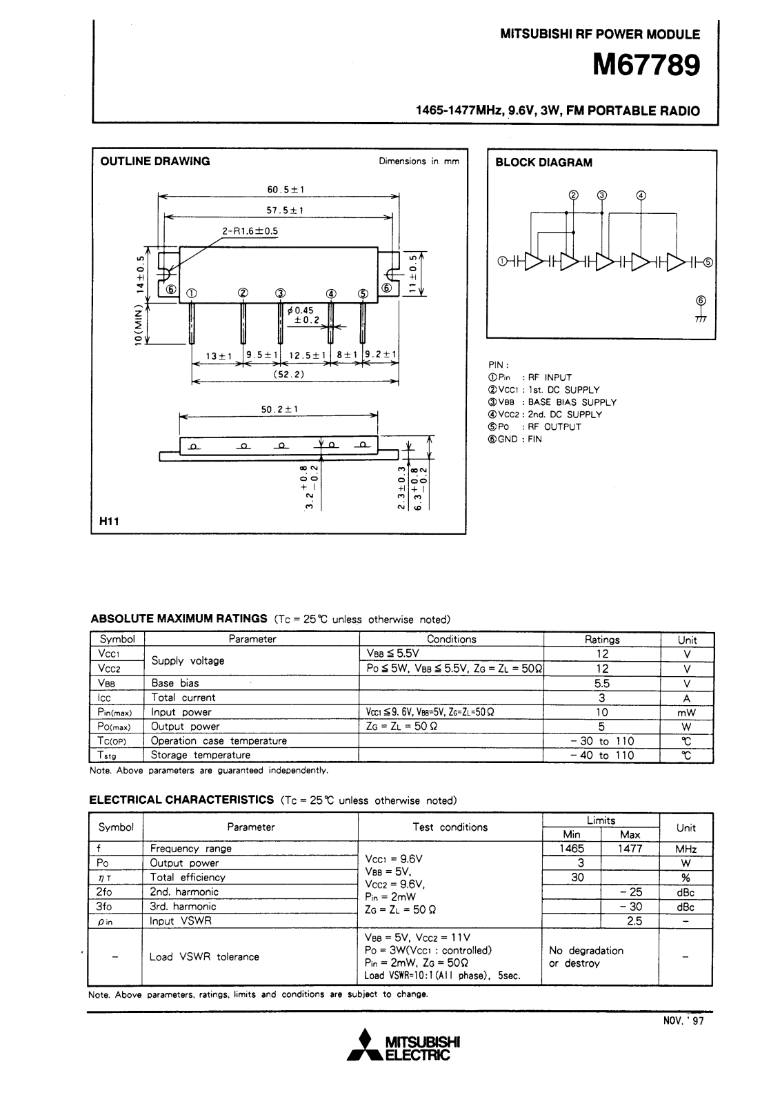 Mitsubishi M67789 Datasheet