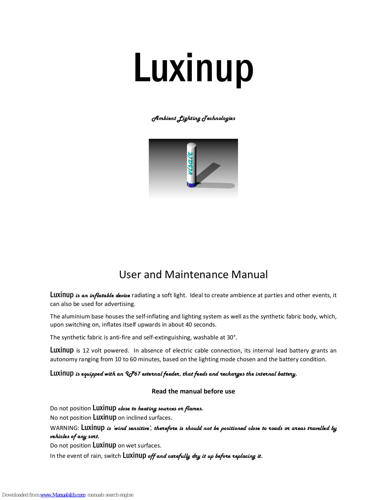 Luxinup 32, 46, HP Sphere User And Maintenance Manual