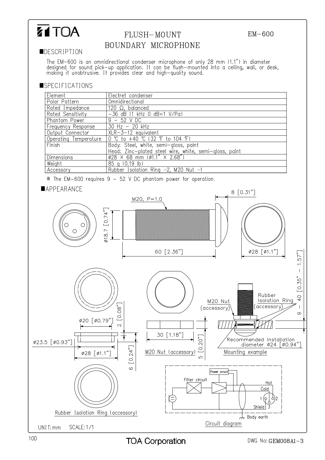 TOA EM-600 User Manual