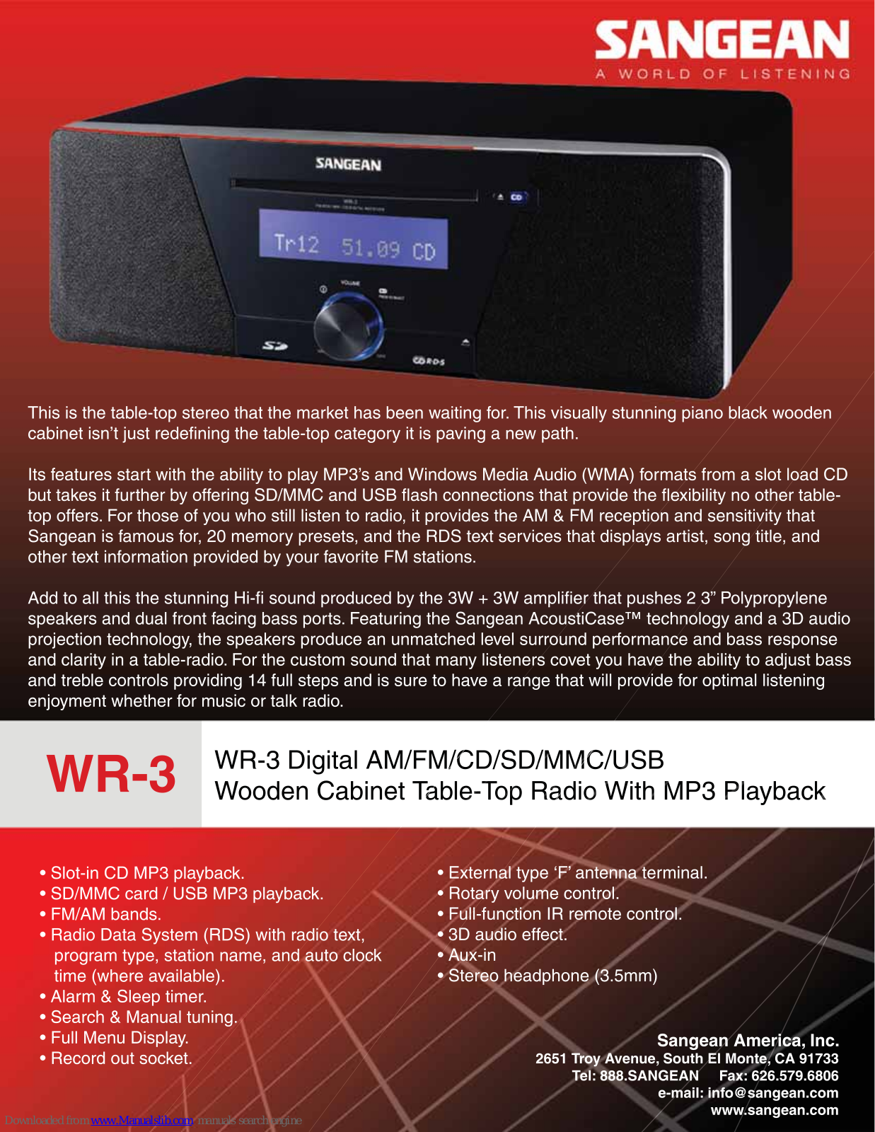 Sangean Sangean- WR-3 Specifications