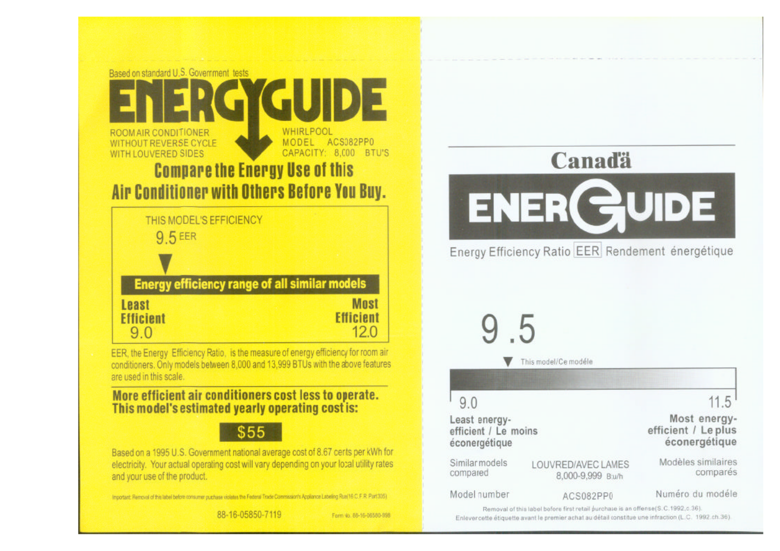 Whirlpool ACS082PP0 Energy Label