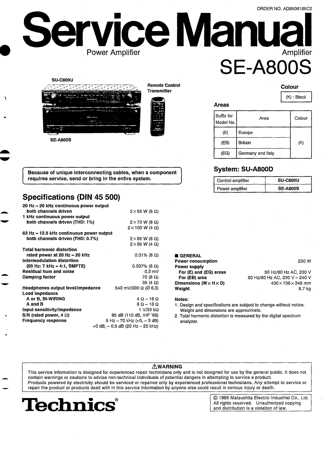 Technics SEA-800-S Service manual