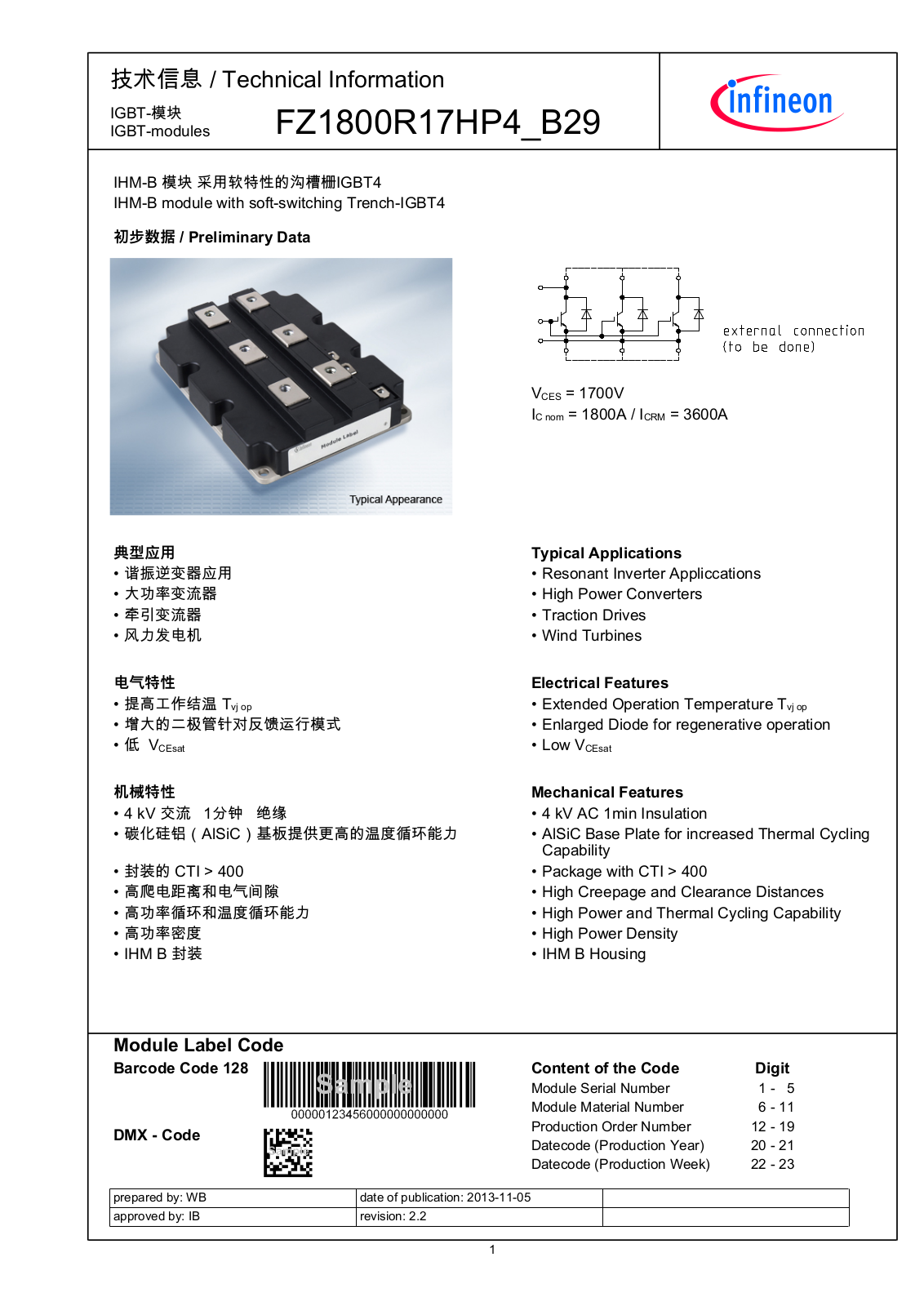 Infineon FZ1800R17HP4-B29 Data Sheet