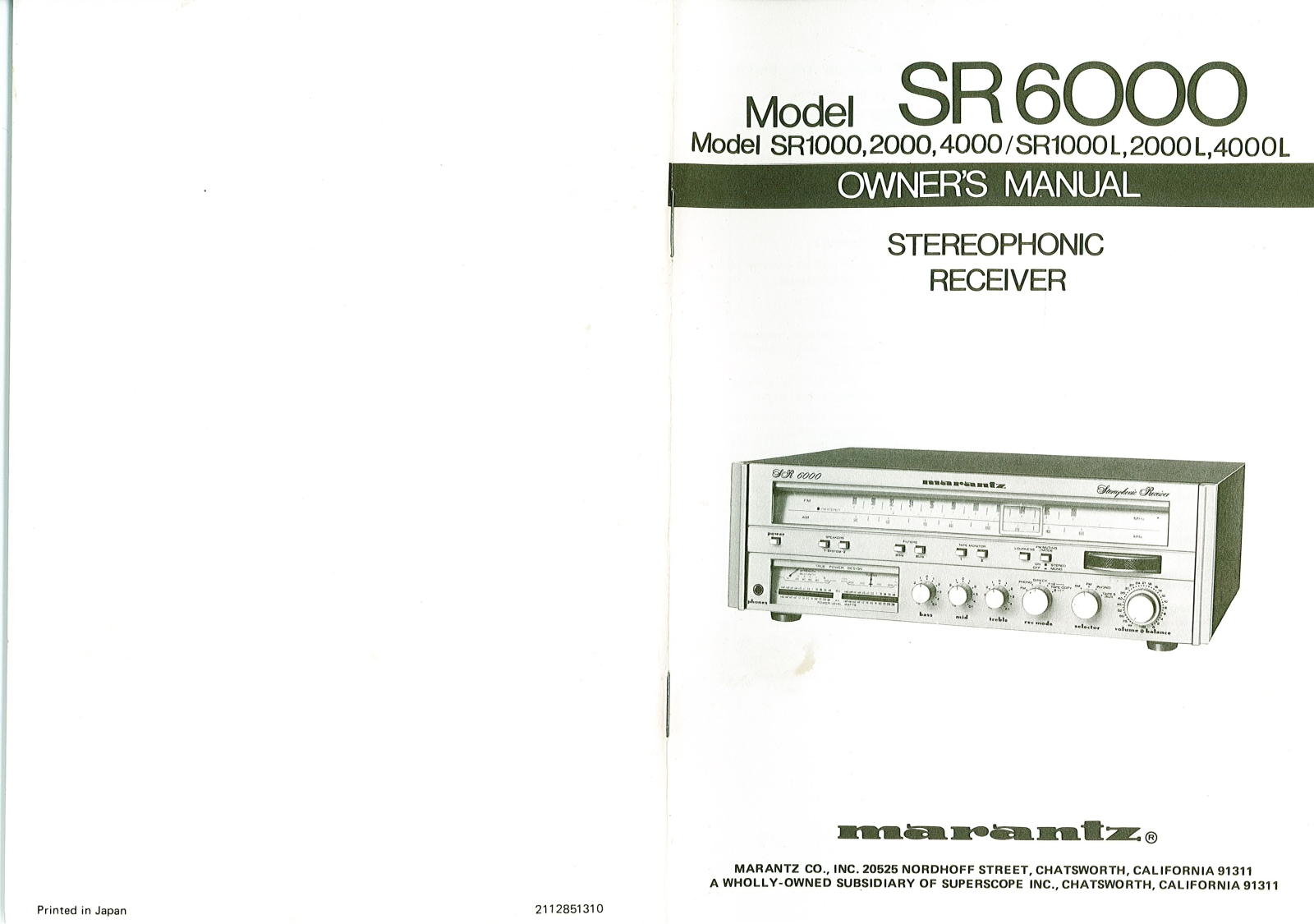 Marantz SR-6000, SR-4000, SR-2000, SR-1000-L, SR-1000 Owners Manual