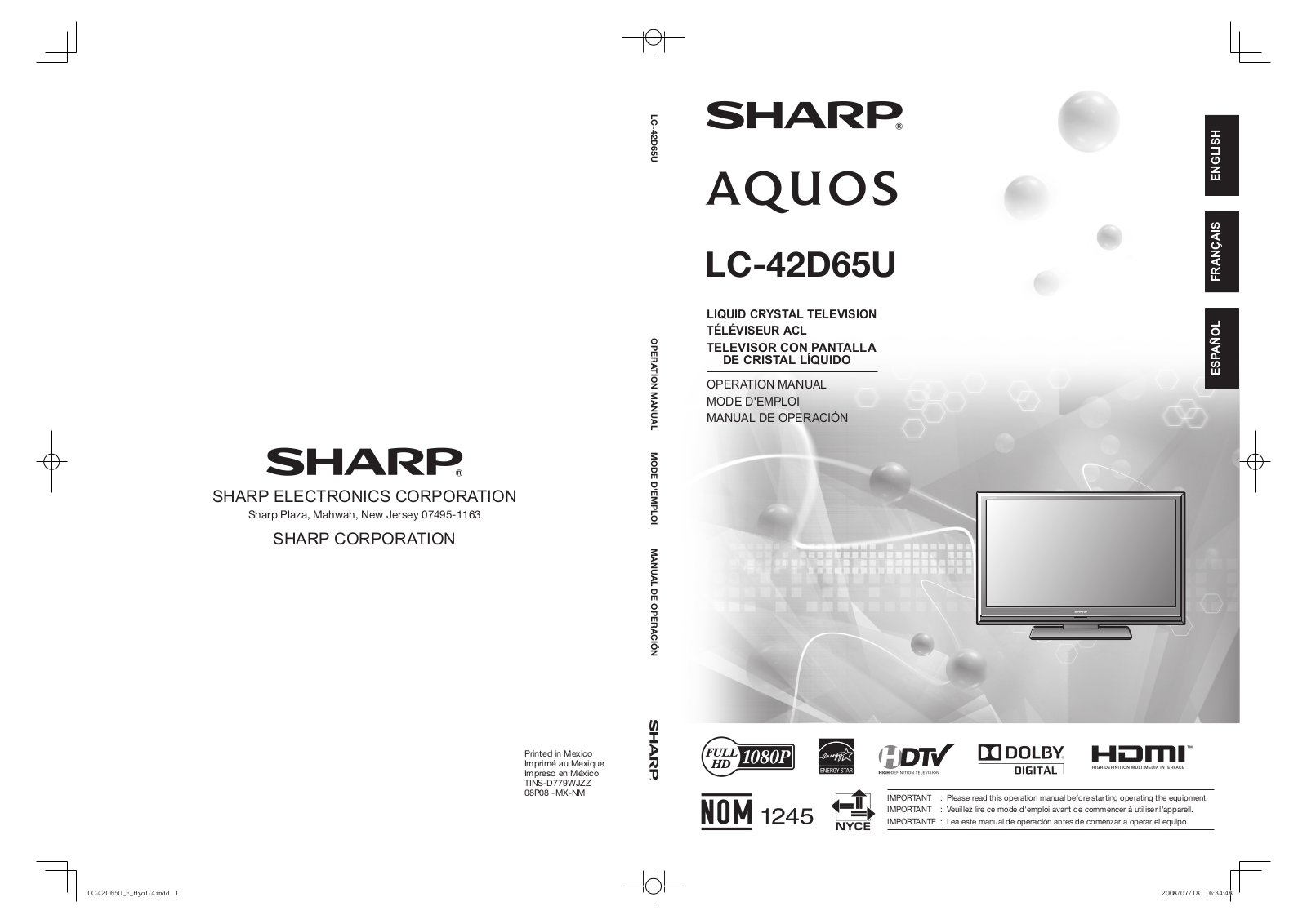 Sharp LC-42D65U Manual
