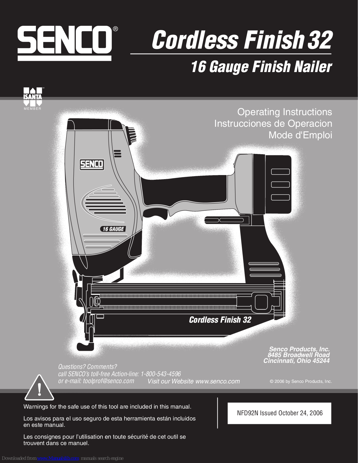 Senco Cordless Finish 32 Operating Instructions Manual