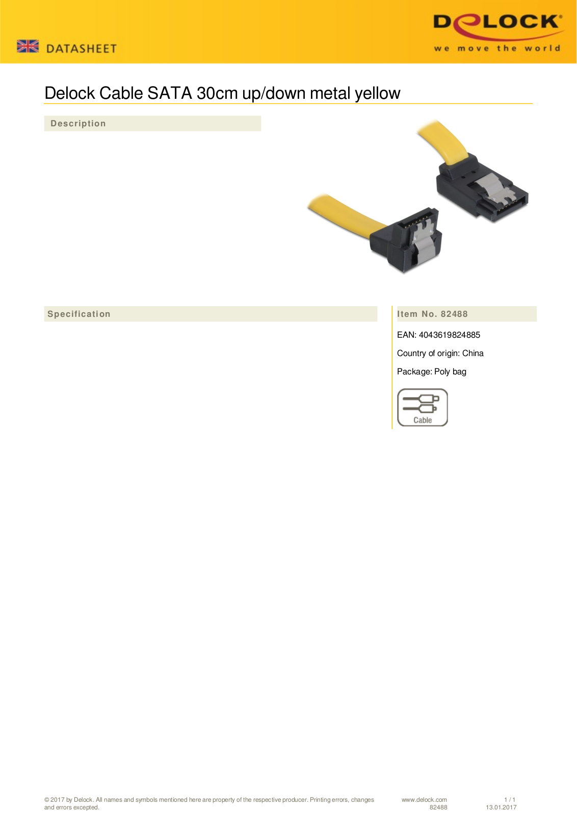 DeLOCK SATA Kabel gelb 0.3m mit Arretierung User Manual