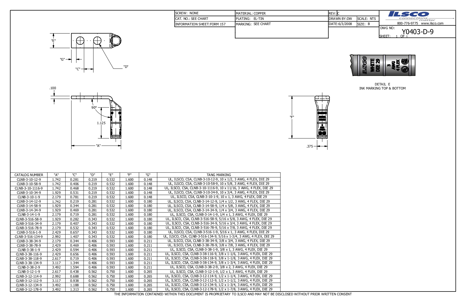 Ilsco CLNB-3-14-34-9 Data sheet