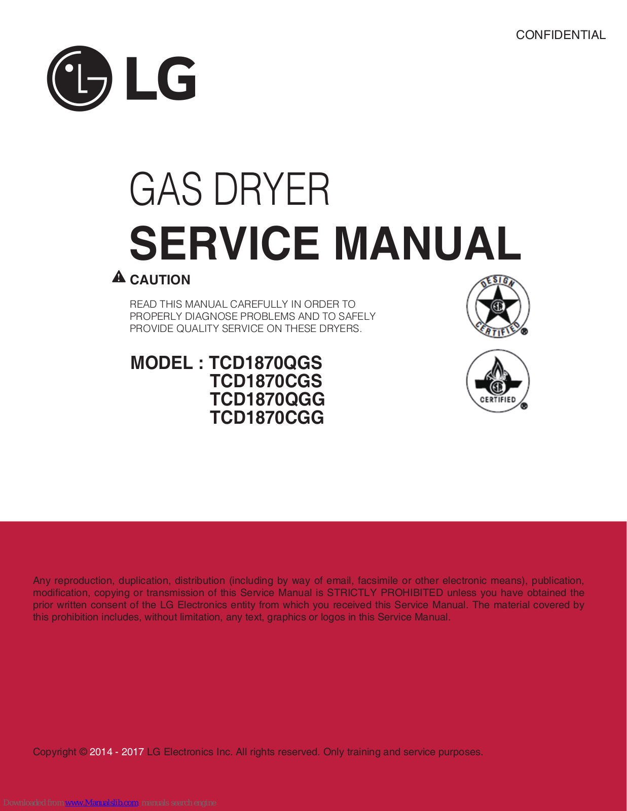 LG TCD1870QGS, TCD1870CGS, TCD1870QGG, TCD1870CGG Service Manual