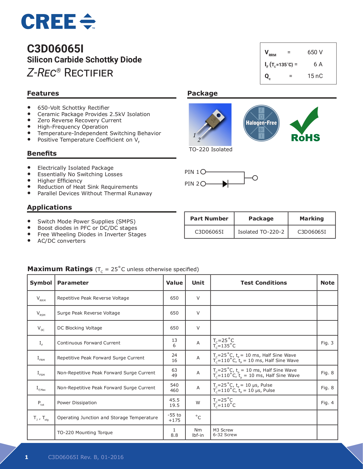 WOLFSPEED C3D06065I Datasheet - ManualMachine.com