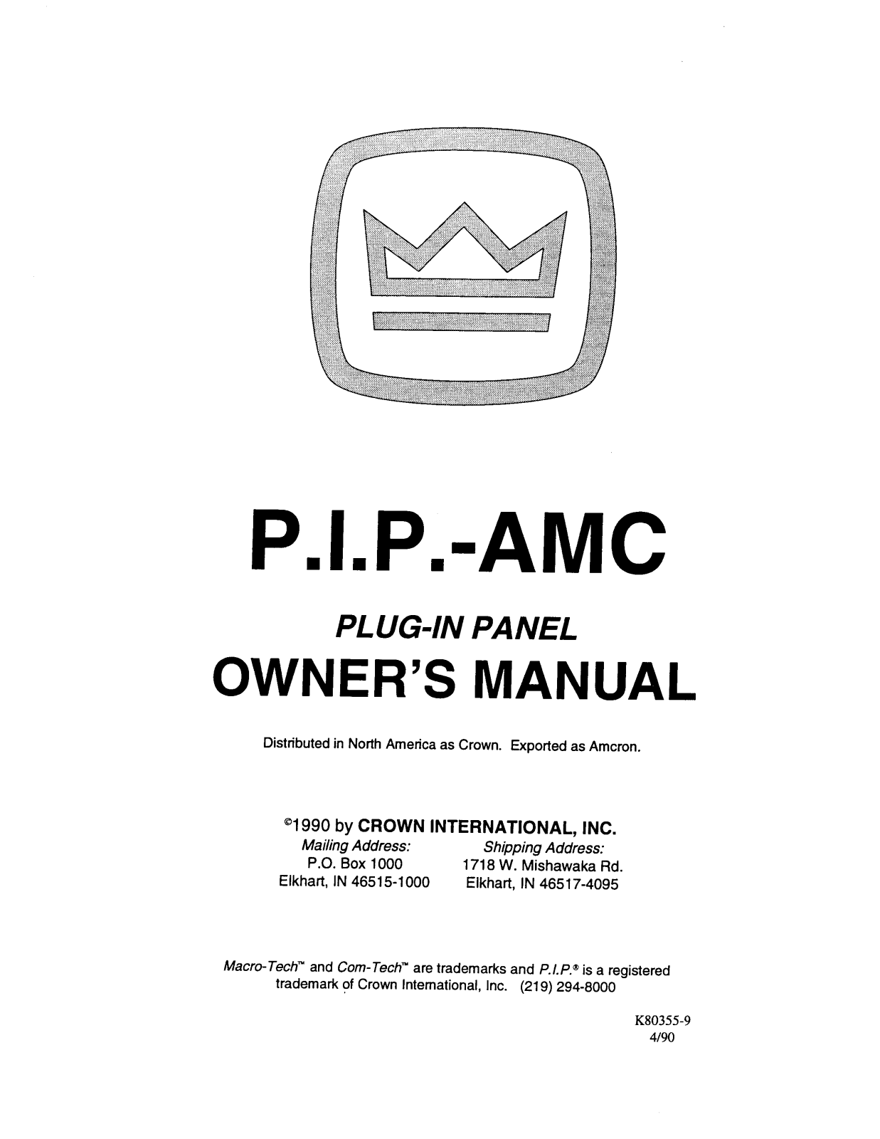 Crown PIPAMC Owners manual