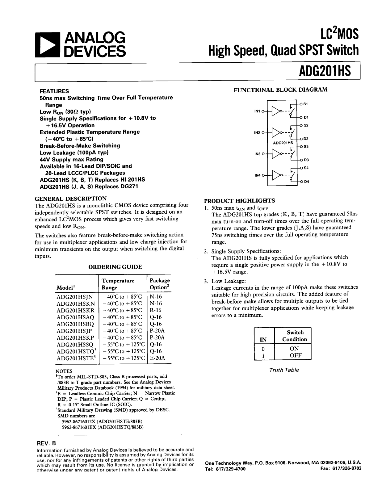 Analog Devices ADG201HS Datasheet