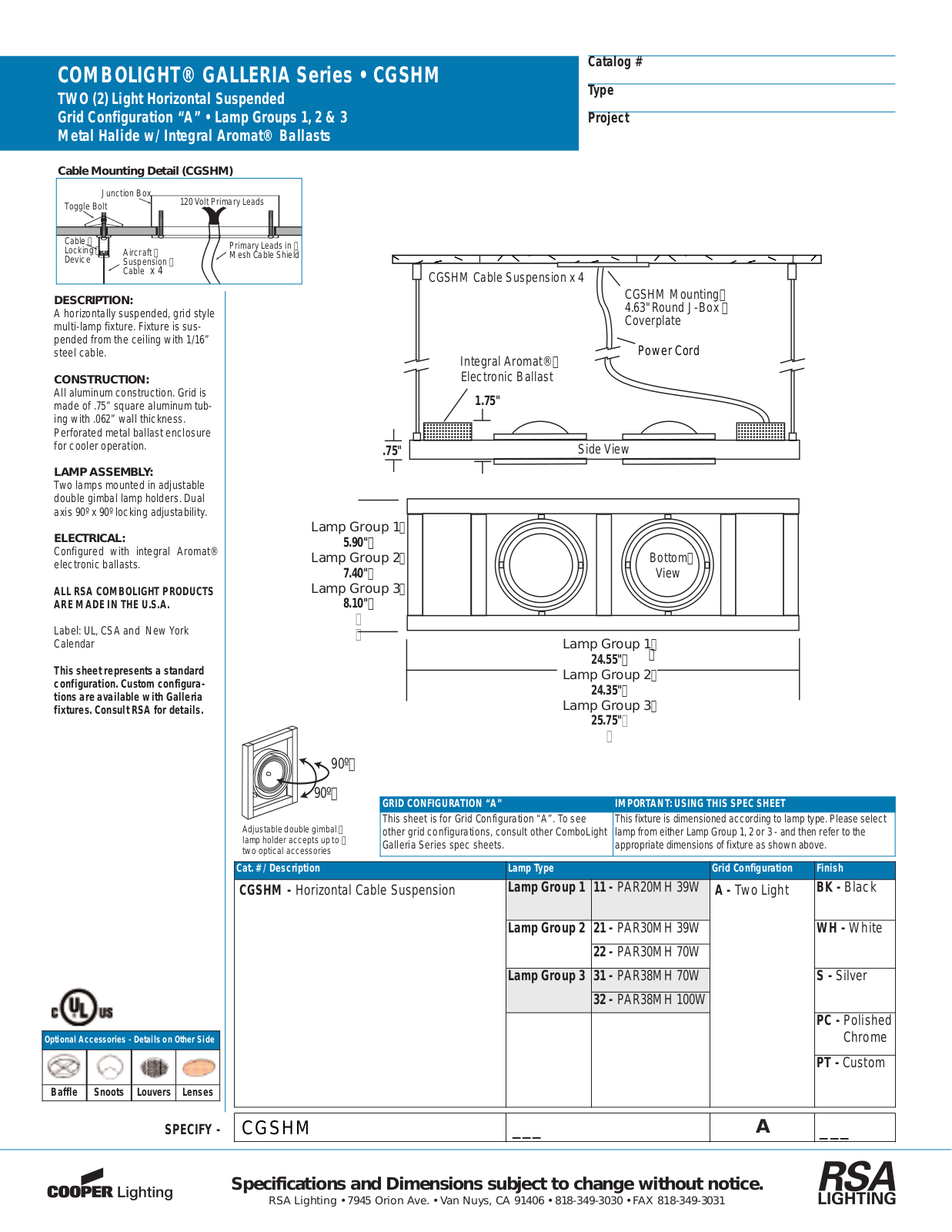 Cooper Lighting CGSHM User Manual