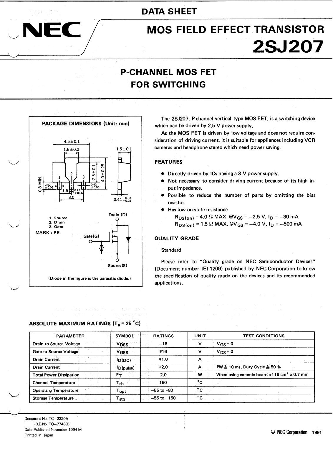 NEC 2SJ207 Technical data