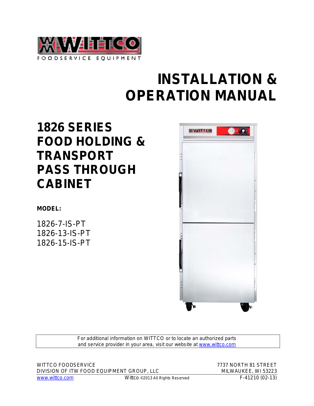 Wittco 1826-13-IS-PT Installation  Manual