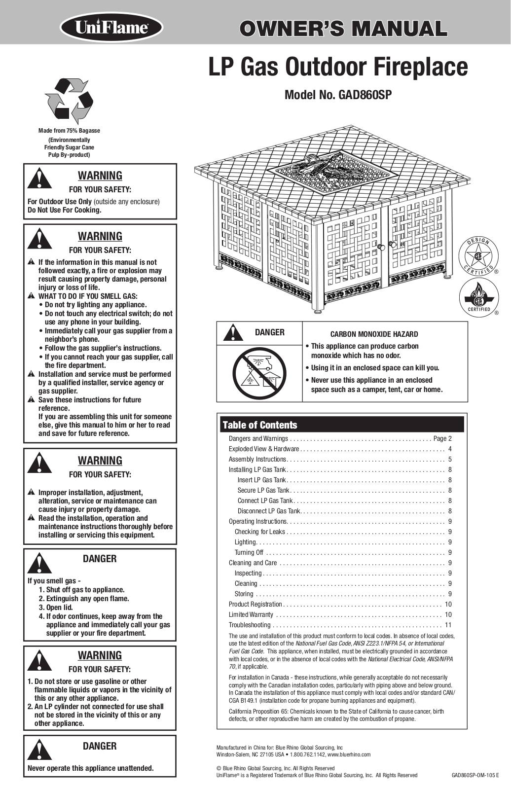 Uniflame GAD860SP User Manual