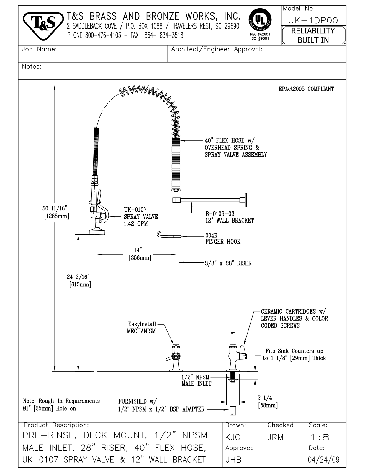 T&S Brass UK-1DP00 User Manual