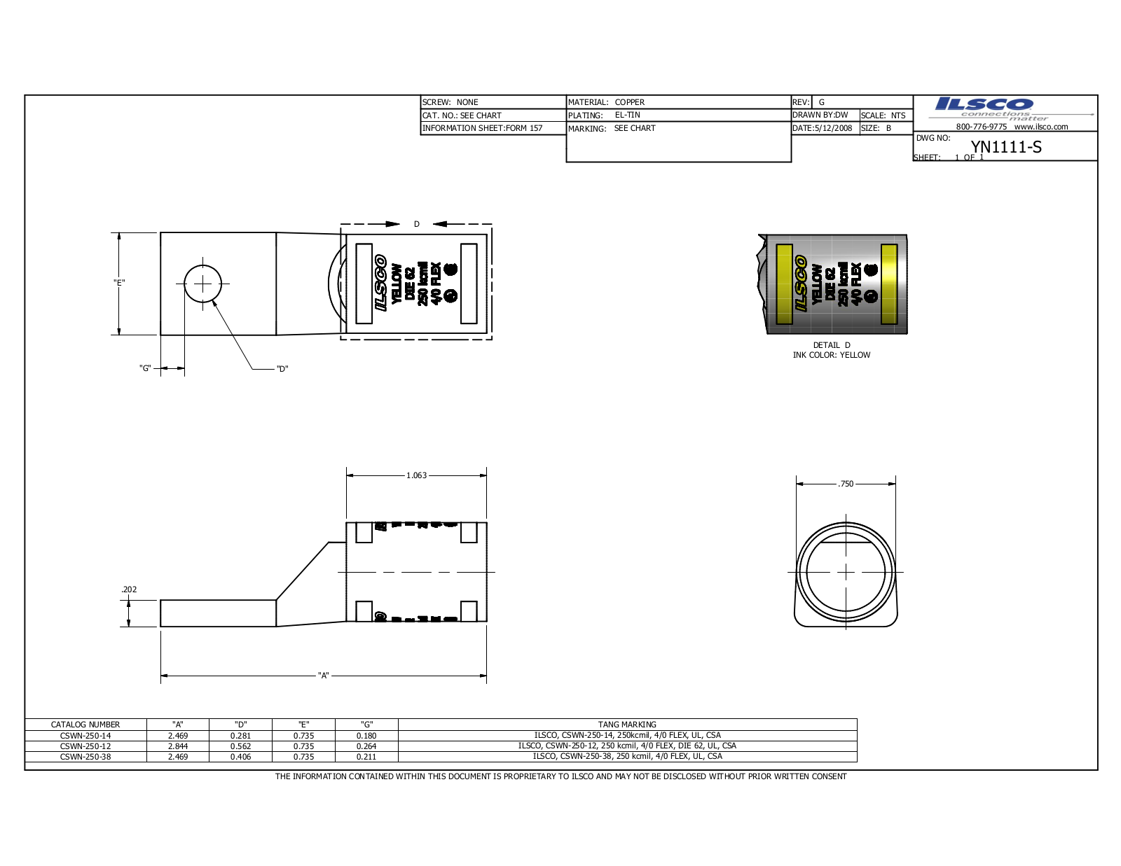 Ilsco CSWN-250-14 Data sheet