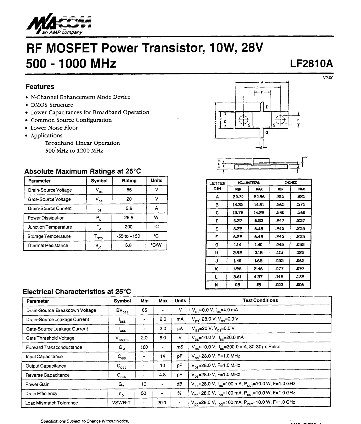 Datasheet LF2810A Datasheet (M A COM) - ManualMachine.com