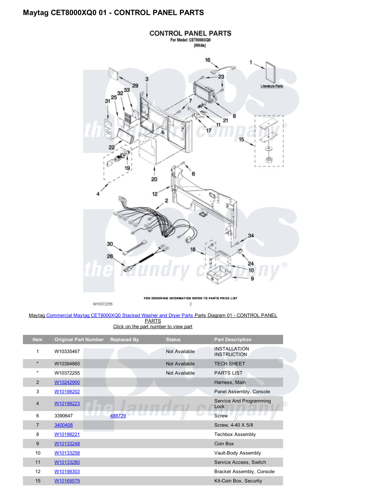 Maytag CET8000XQ0 Stacked and Parts Diagram