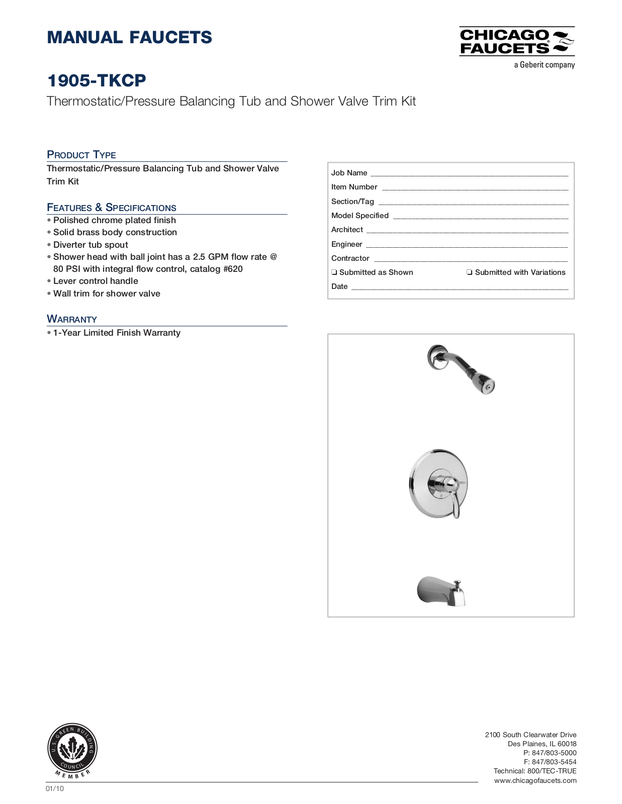 Chicago Faucet 1905-TK Specifications