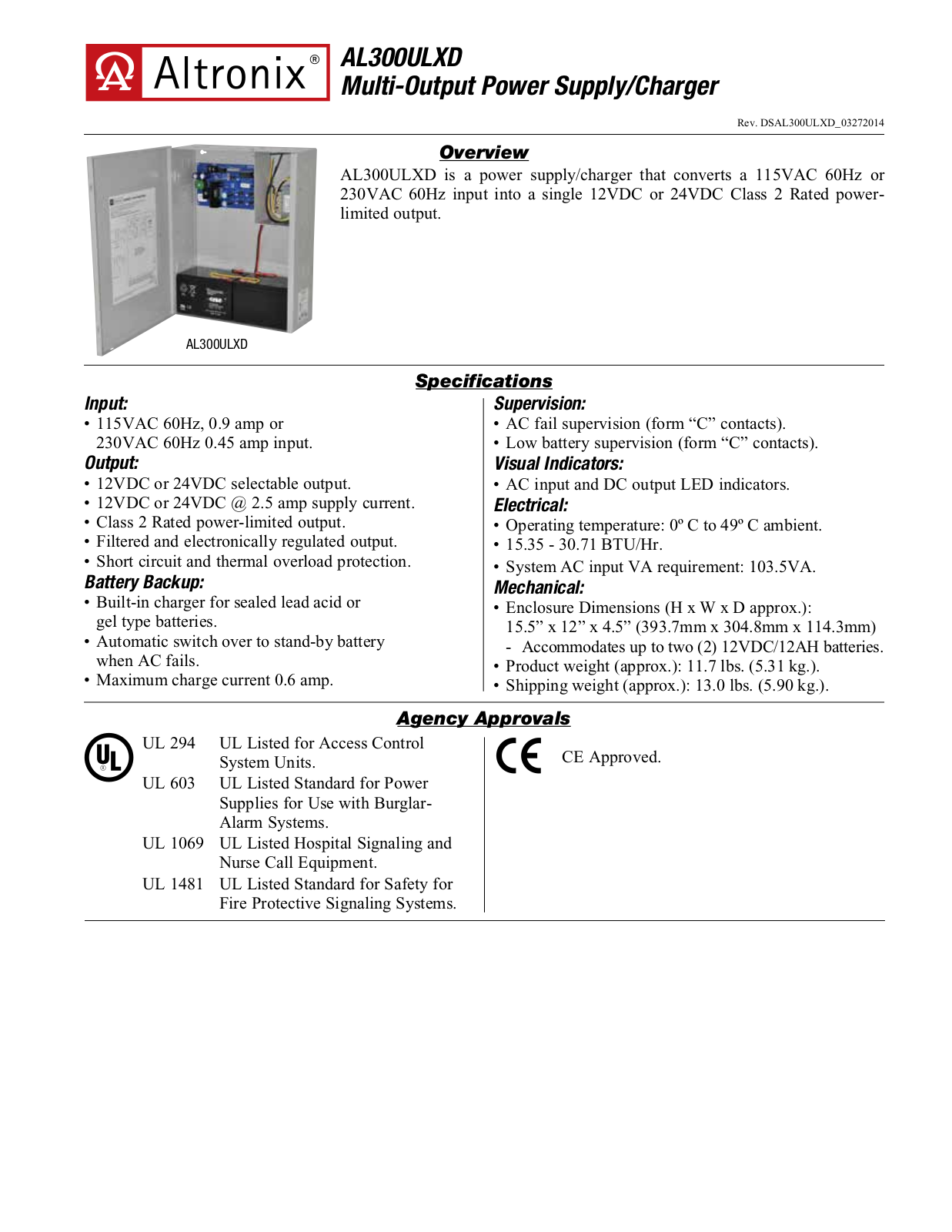 Altronix AL300ULXD Specsheet