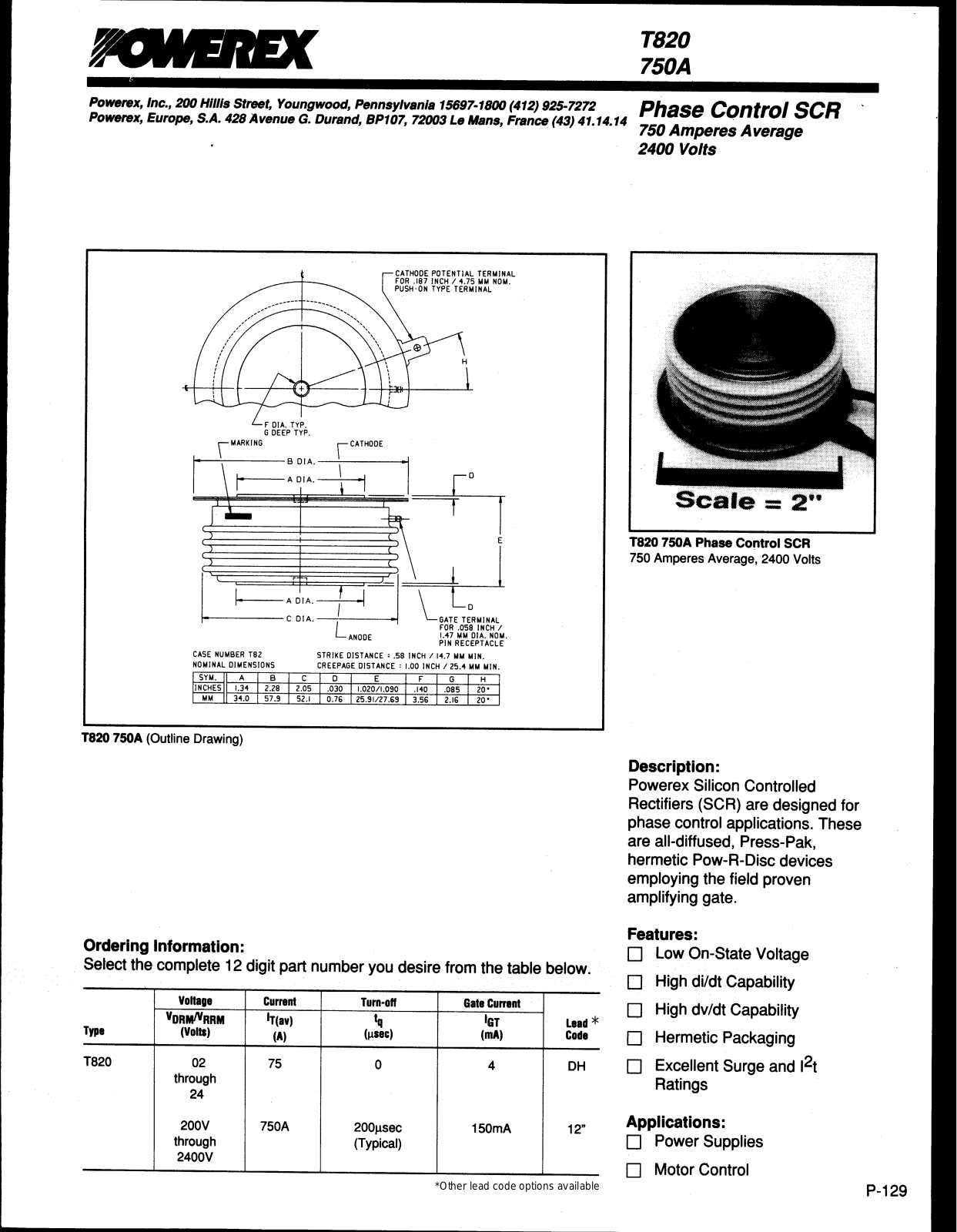 Powerex T820 750A Data Sheet