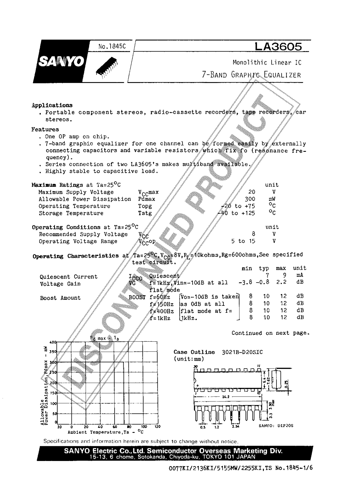 Sanyo LA3605 Specifications