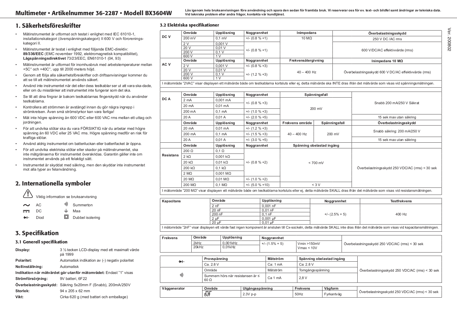 Clas Ohlson BX3604W, 36-2287 User Manual