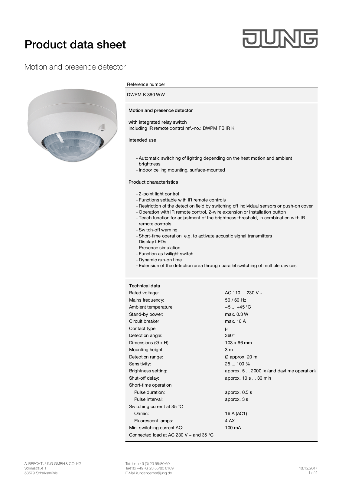 Jung DWPMK360WW User Manual