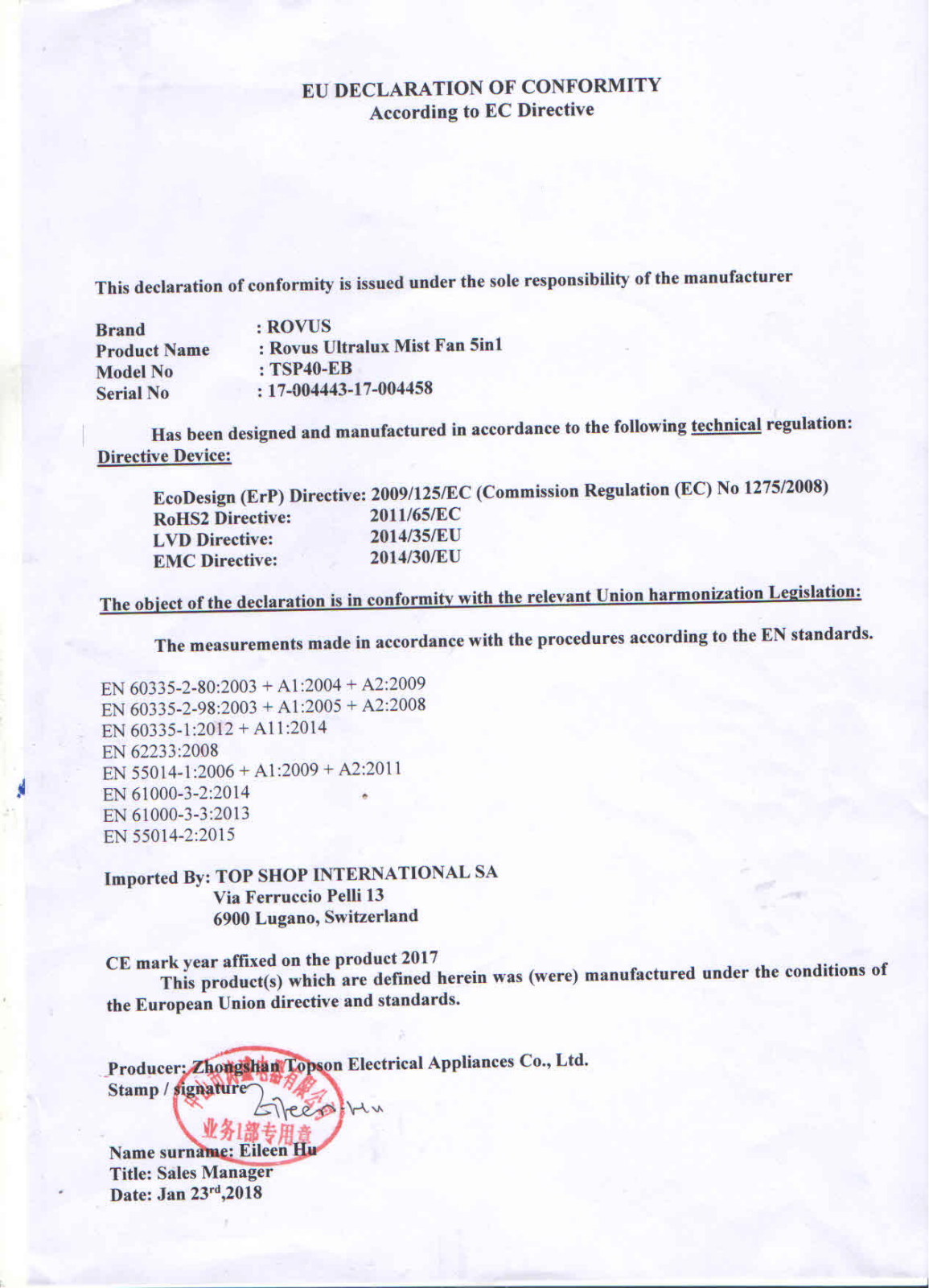 Rovus TSP40-EB User Manual