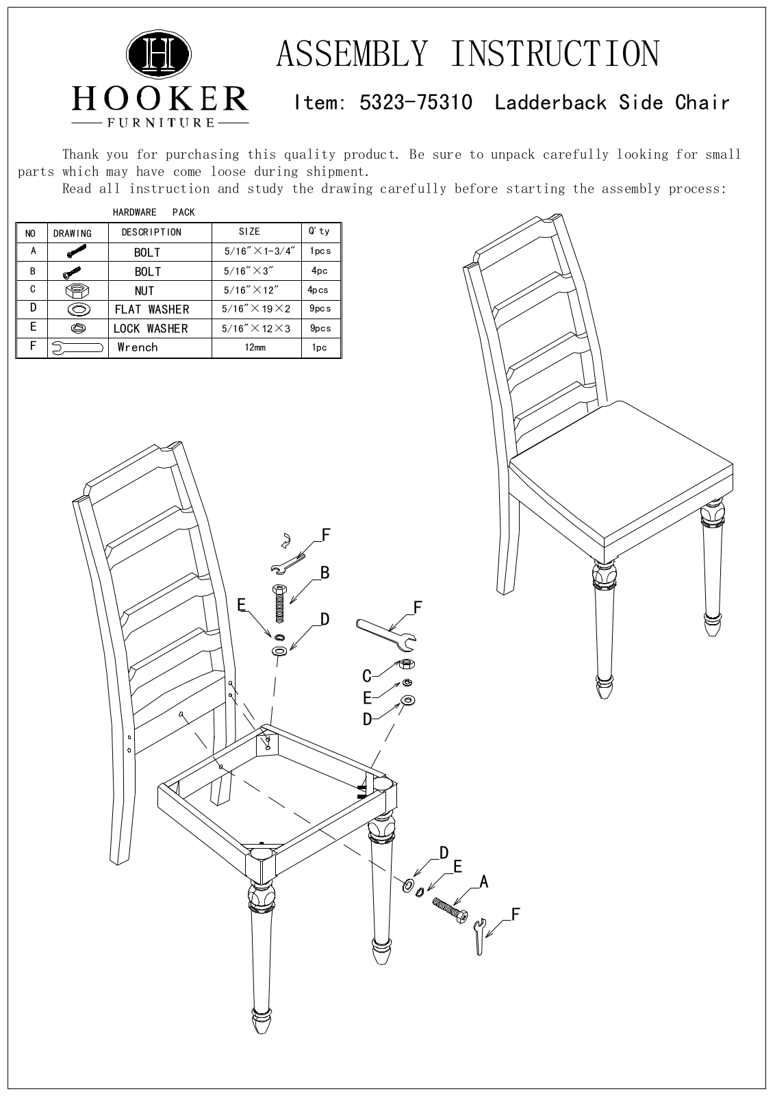 Hooker Furniture 532375310 Assembly Guide