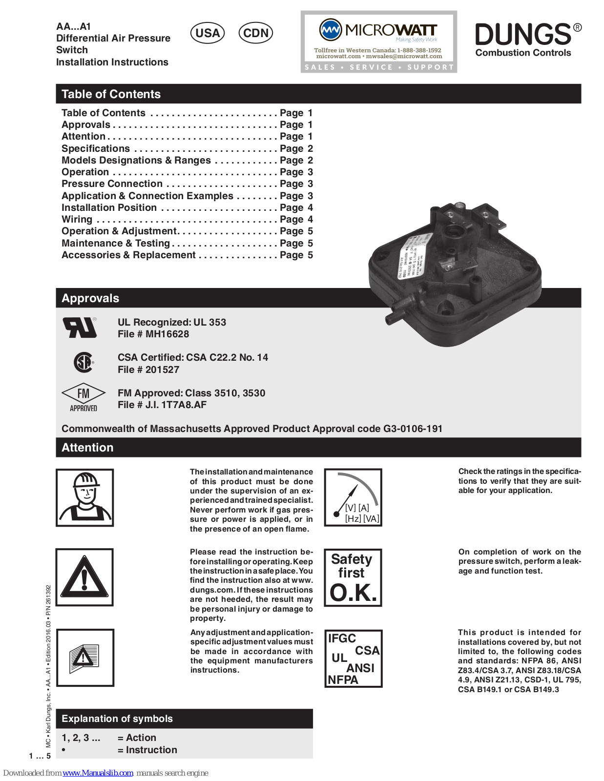 Dungs AA-A1-0 Series, AA-A1-0-2, AA-A1-3 Series, AA-A1-0-3, AA-A1-0-4 Installation Instructions Manual - ManualMachine.com