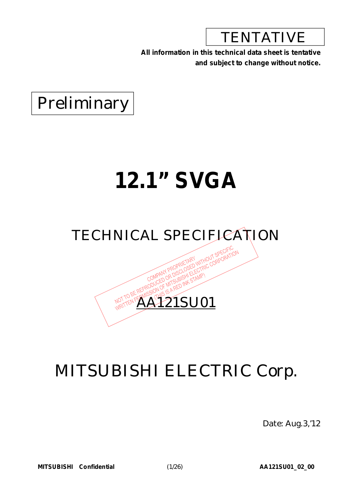 Mitsubishi AA121SU01 Specification