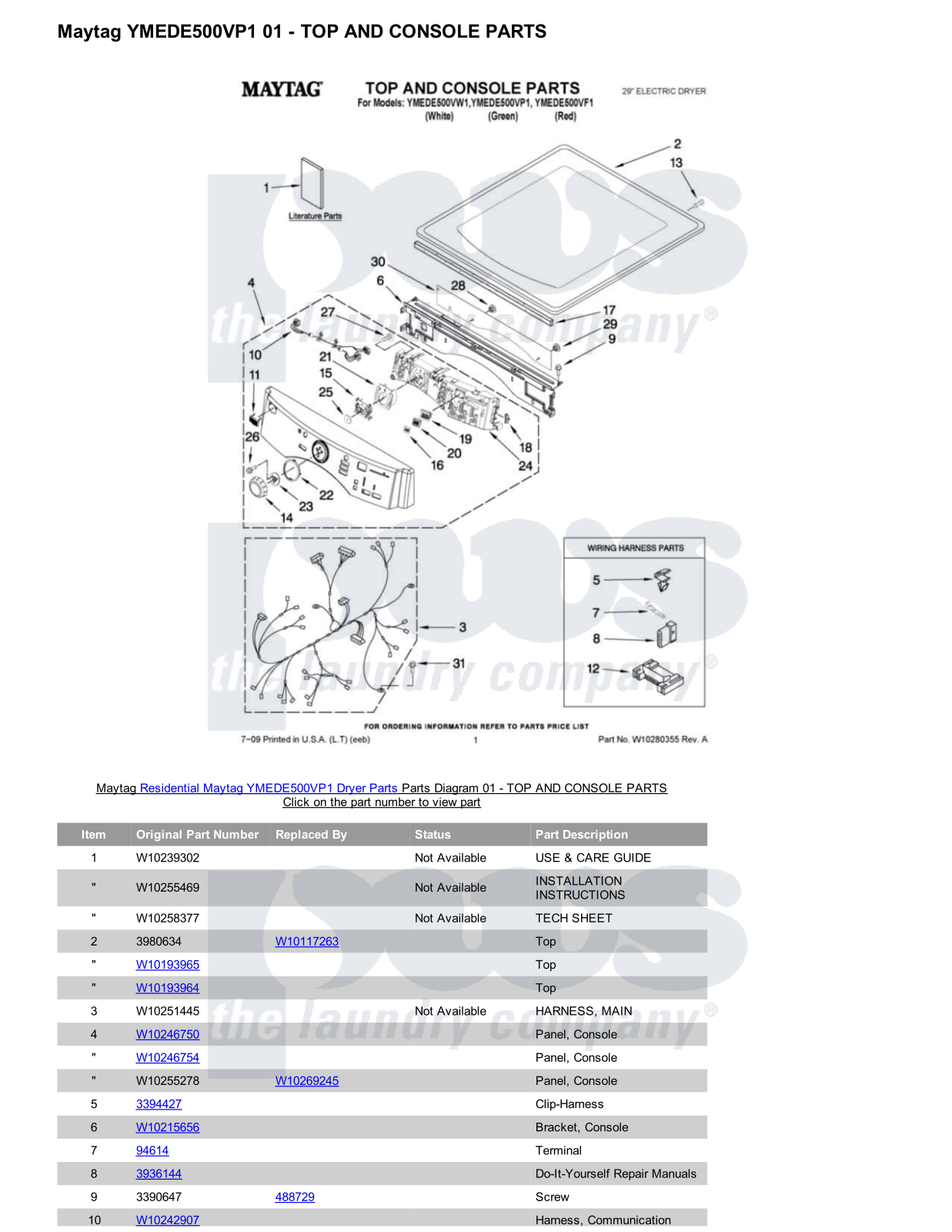 Maytag YMEDE500VP1 Parts Diagram