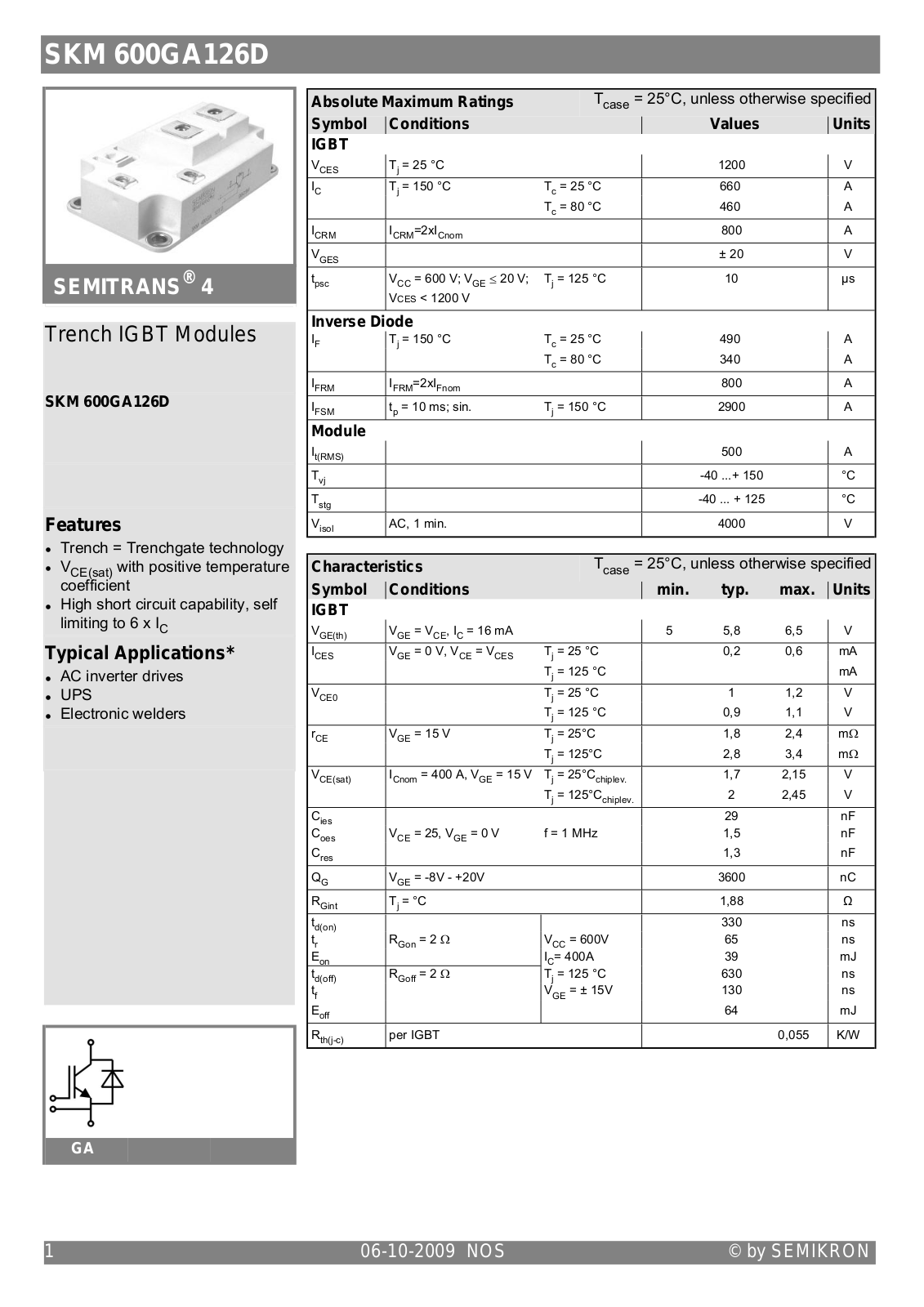 Semikron SKM600GA126D Data Sheet