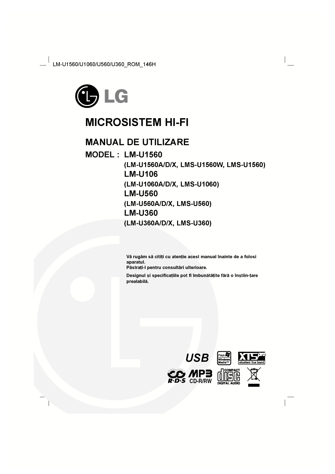 Lg LM-U360, LM-U560, lm-u106, lm-u1560 user Manual
