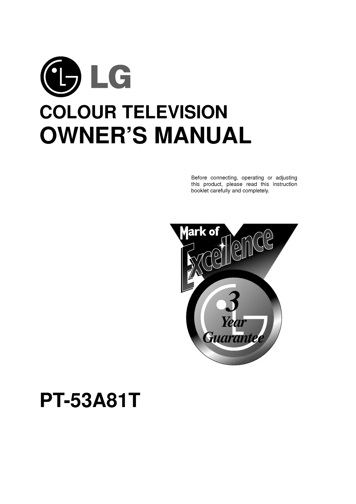 LG PT-53A81T User Manual