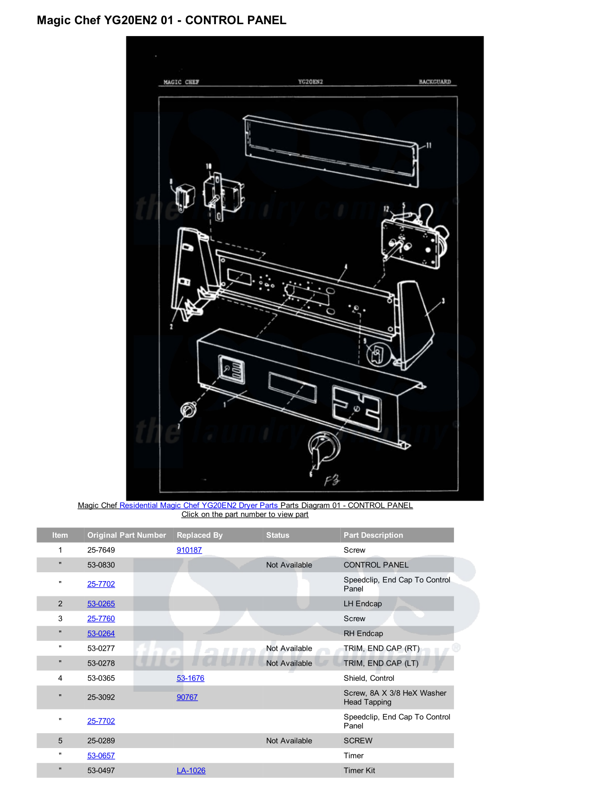 Magic Chef YG20EN2 Parts Diagram