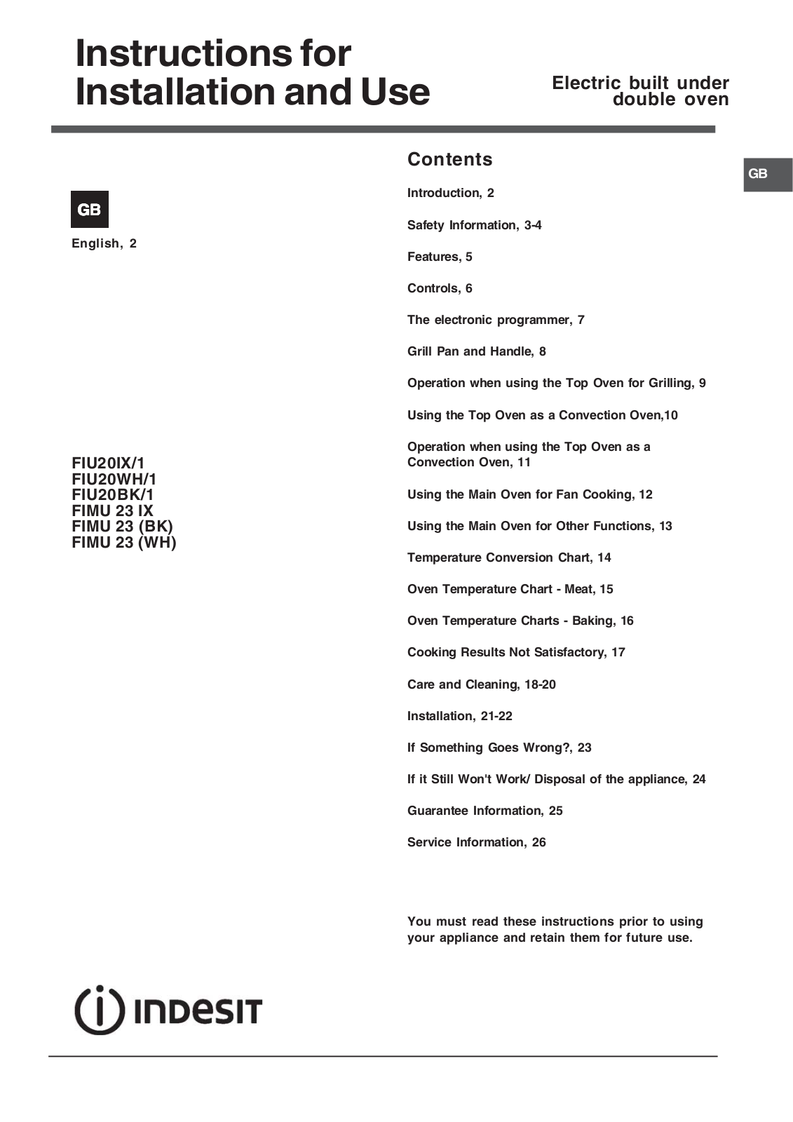 Indesit FIMU 23 IX, FIU20IX-1, FIMU 23 WH, FIMU 23 BK, FIU20BK-1 User Manual 2