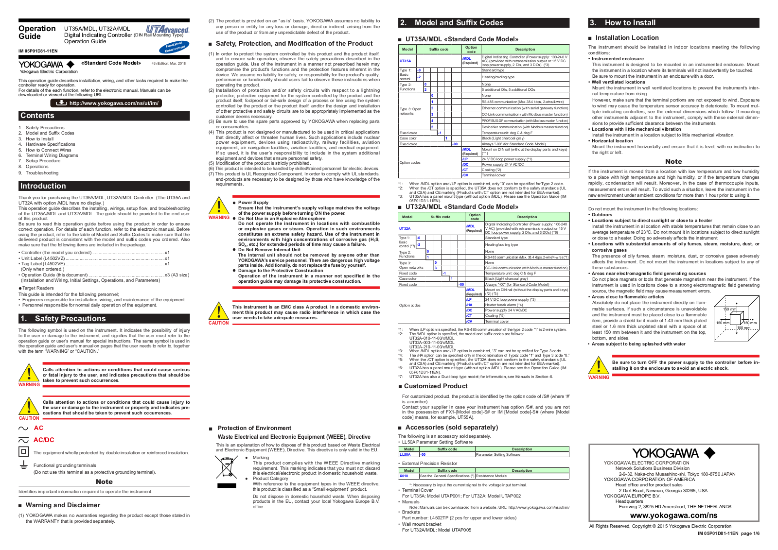 YOKOGAWA UT35A/MDL, UT32A/MDL Operation Manual