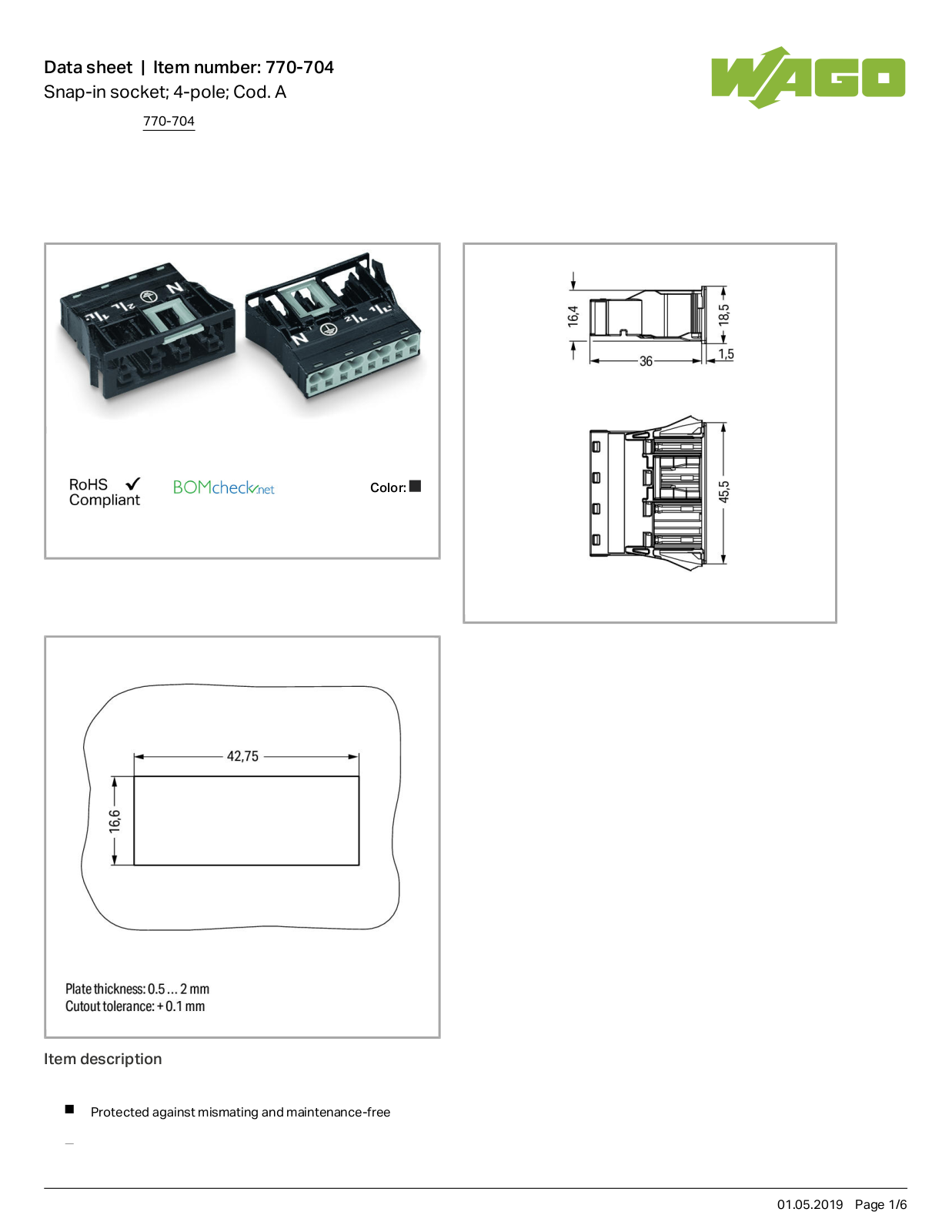 Wago 770-704 Data Sheet