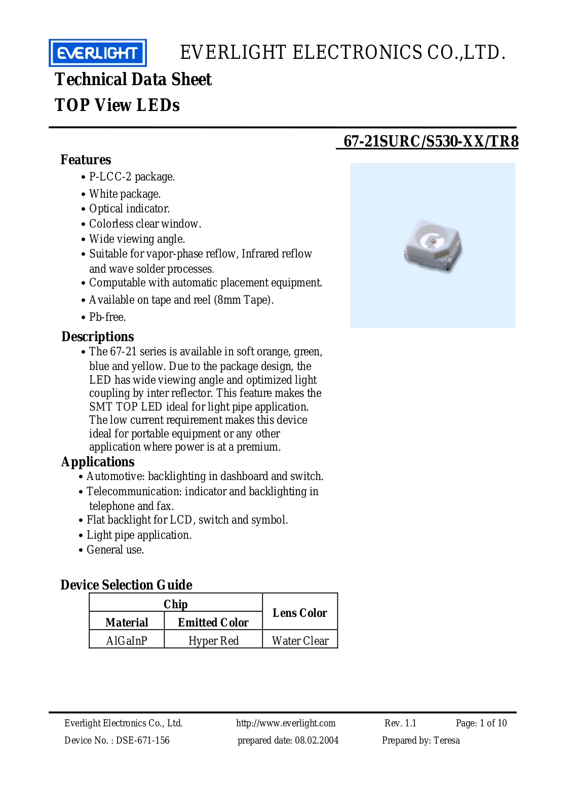 Datasheet 67-21SURC/S530-A2 Specification - ManualMachine.com