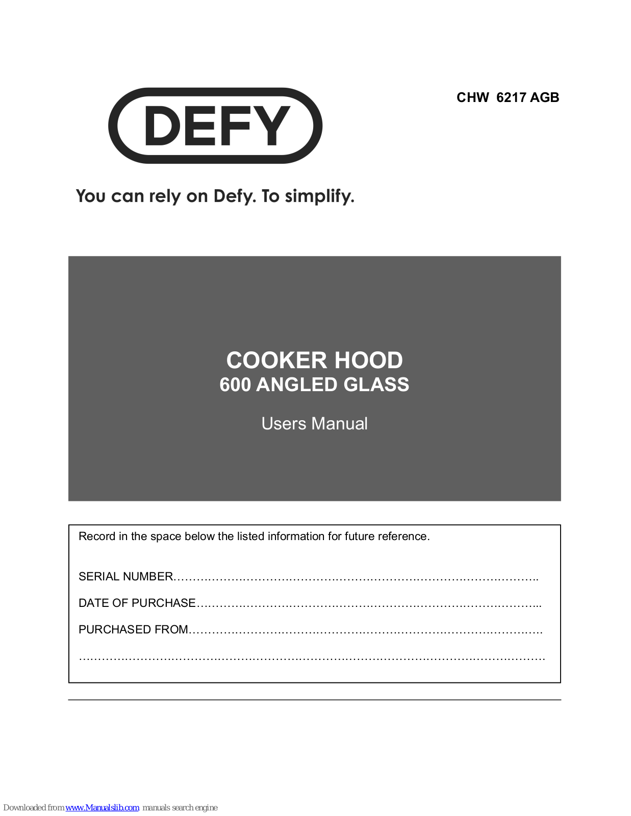 Defy CHI 9217 TS User Manual