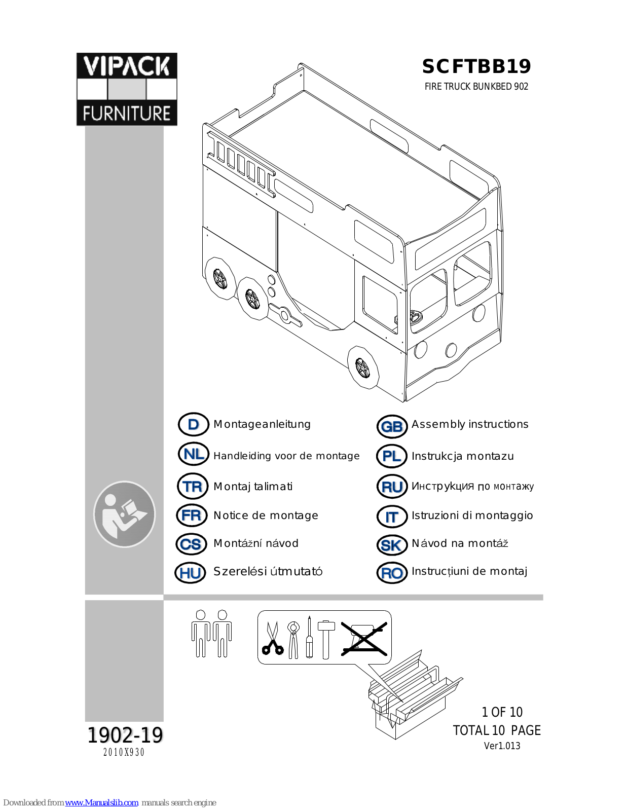 Vipack Furniture SCFTBB19, SCFTRB200, 902 Assembly Instructions Manual